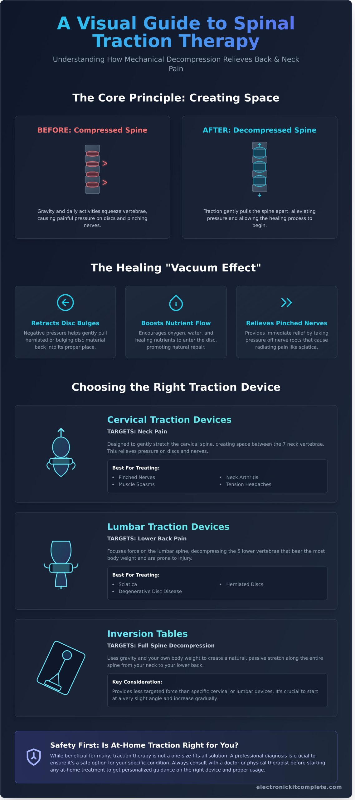 Traction Machine: How It Works for Pain Relief - Infographic